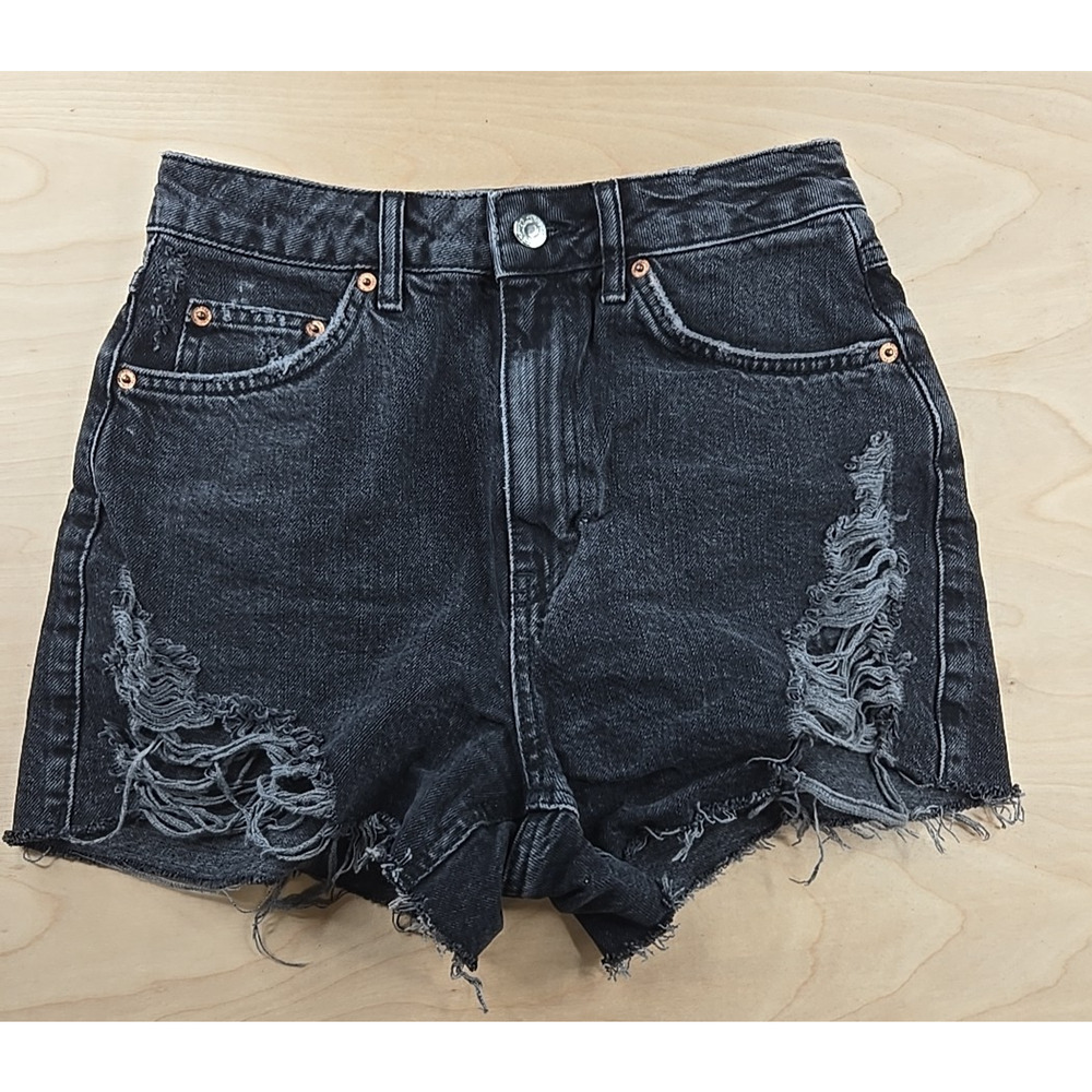 Top Shop Size 4 Black High Rise Distressed Cut Off Shorts 3" Inseam